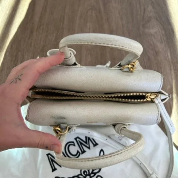 MCM Mini Milla White Crossbody Bag with Gold Accents - Picture 4 of 8